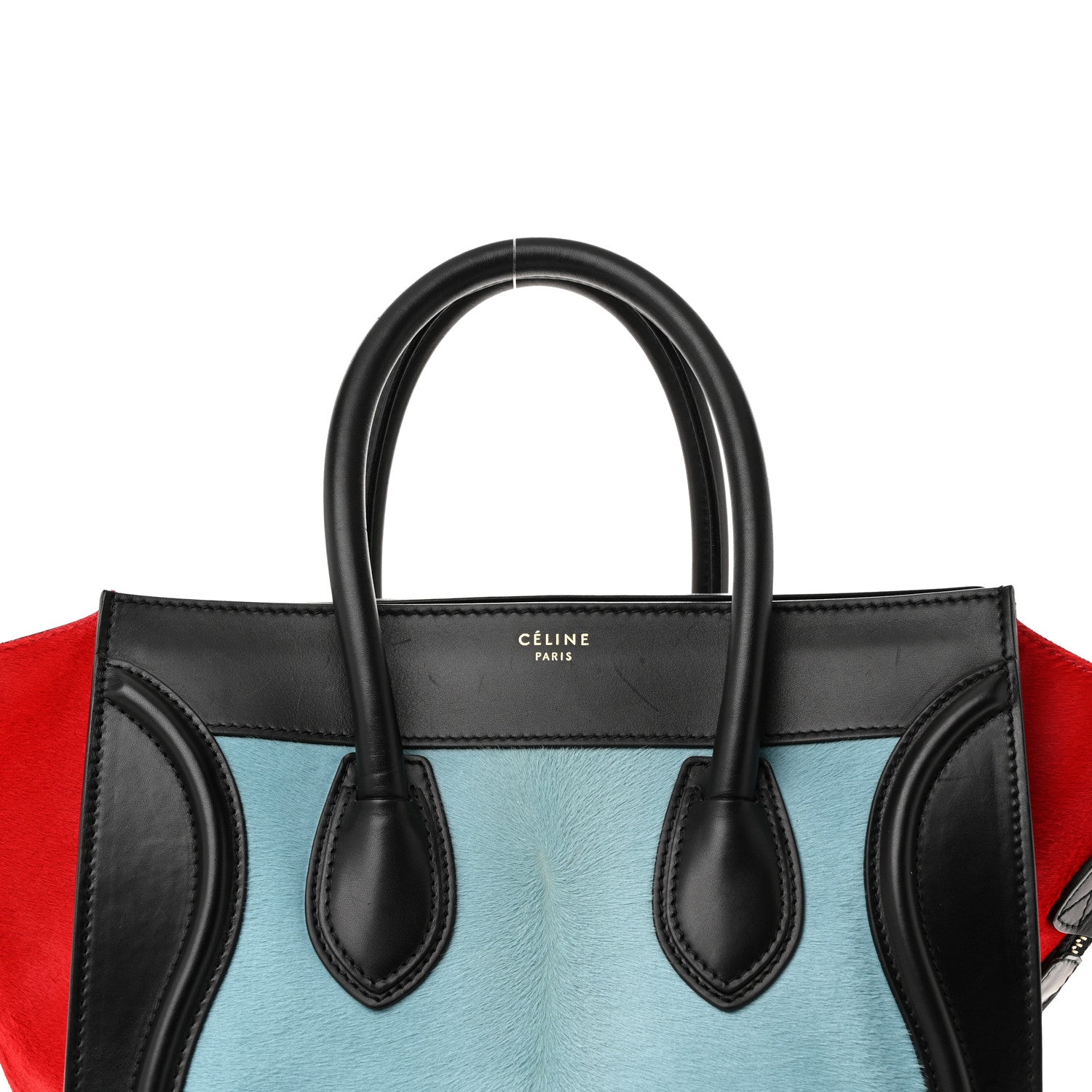 Celine Pony Hair Mini Tri-Color Luggage Glacier Red Black 7 of 9
