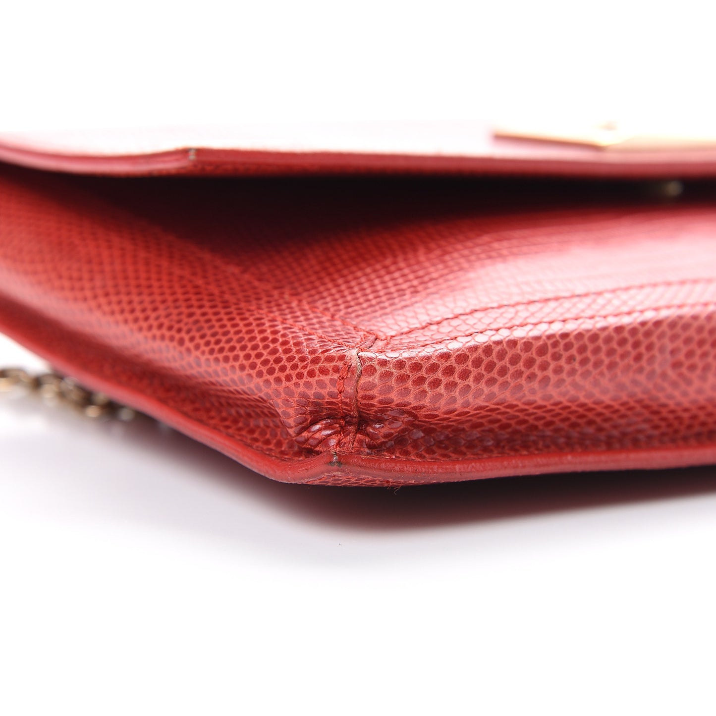 Calfskin Lizard Embossed Wallet on Chain Red