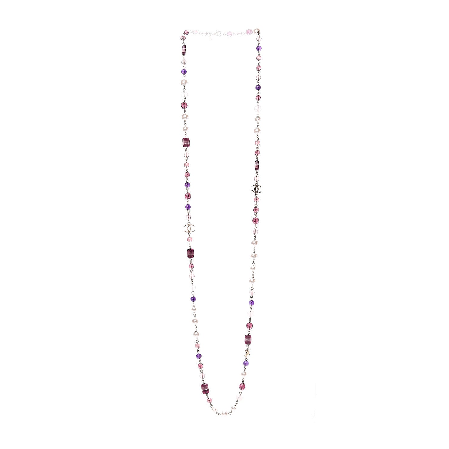 Pearl Beaded Enamel CC Long Necklace Gold Purple