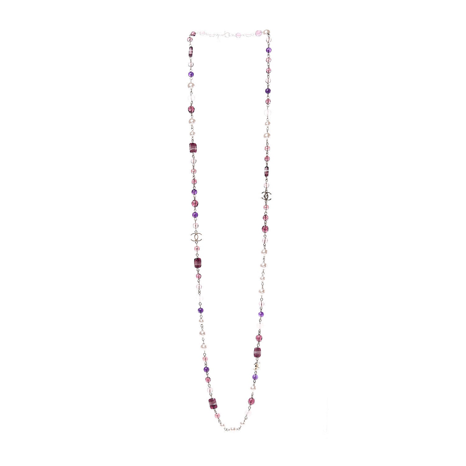 Chanel Pearl Beaded Enamel CC Long Necklace Gold Purple 2 of 5