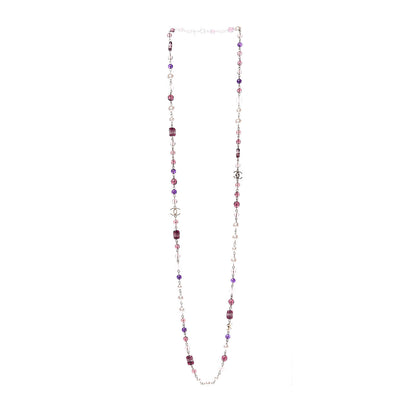 Chanel Pearl Beaded Enamel CC Long Necklace Gold Purple 2 of 5