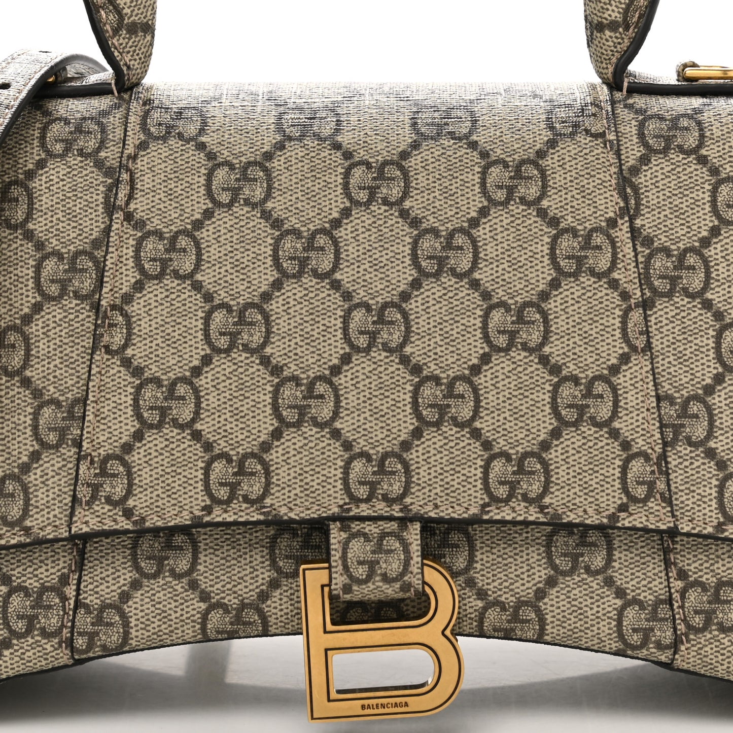 X GUCCI GG Supreme Monogram Small Hourglass Top Handle Bag Beige Ebony