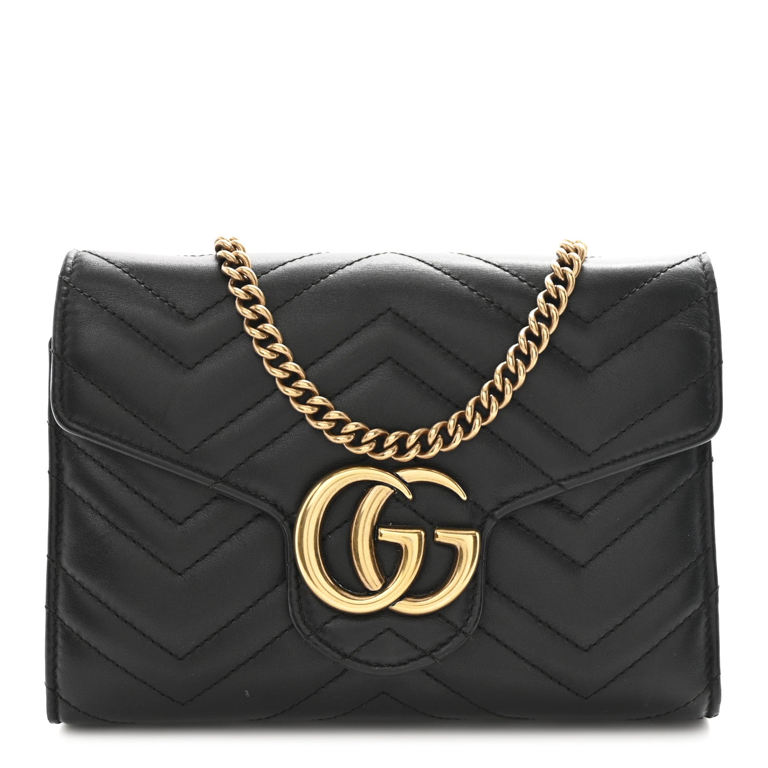 Gucci Calfskin Matelasse GG Marmont Chain Wallet Black 1 of 13