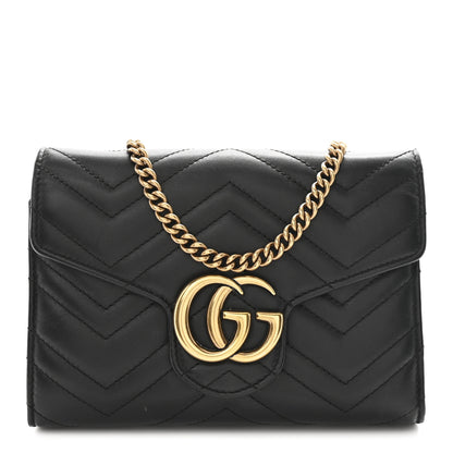Gucci Calfskin Matelasse GG Marmont Chain Wallet Black 1 of 13
