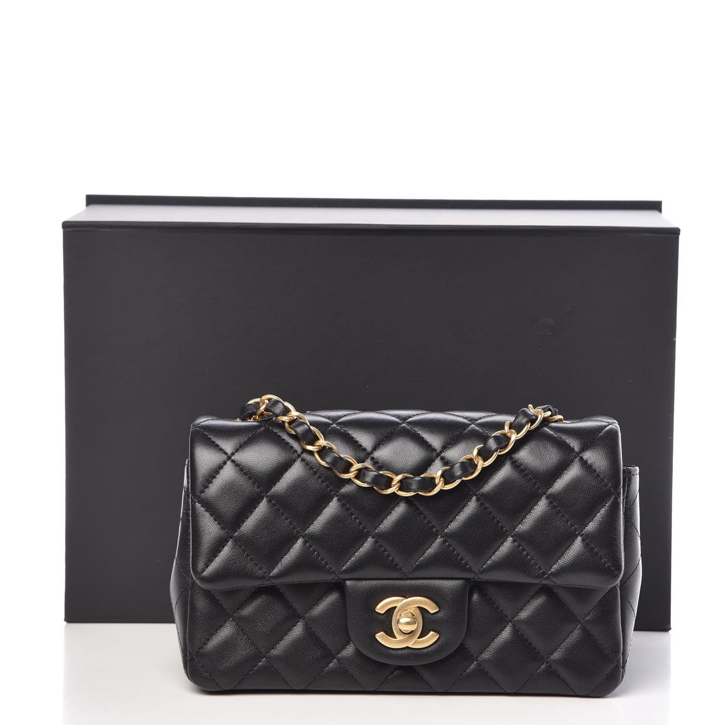 Lambskin Quilted Mini Rectangular Flap Black