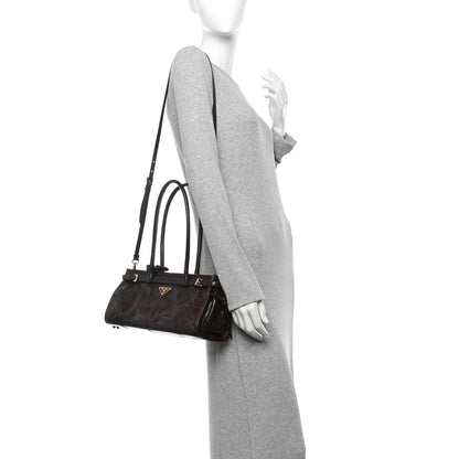 Prada Glossy Calfskin Triangle Medium Bonnie Shoulder Bag Dark Brown 3 of 21