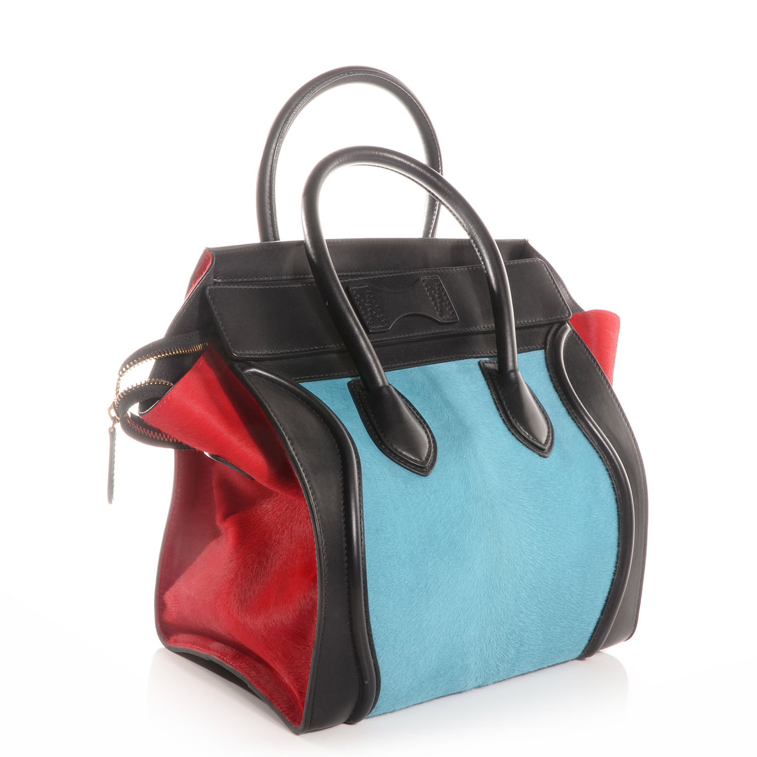 Celine Pony Hair Mini Tri-Color Luggage Glacier Red Black 10 of 10