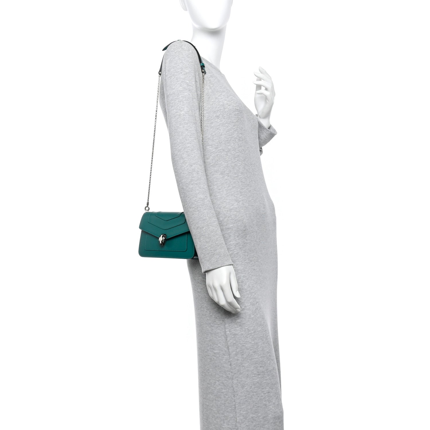 Bulgari Calfskin Serpenti Forever Chain Wallet Emerald Green 2 of 12