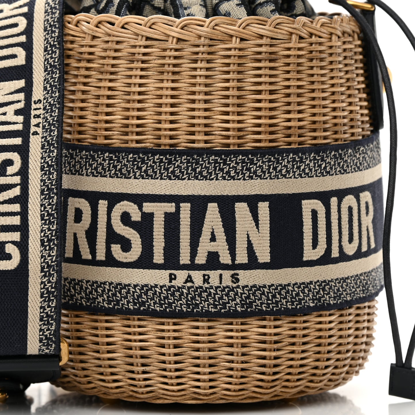 Wicker Oblique Drawstring Bucket Bag Blue