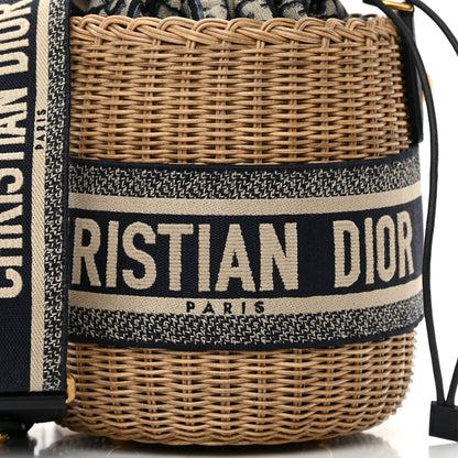 Christian Dior Wicker Oblique Drawstring Bucket Bag Blue 8 of 13