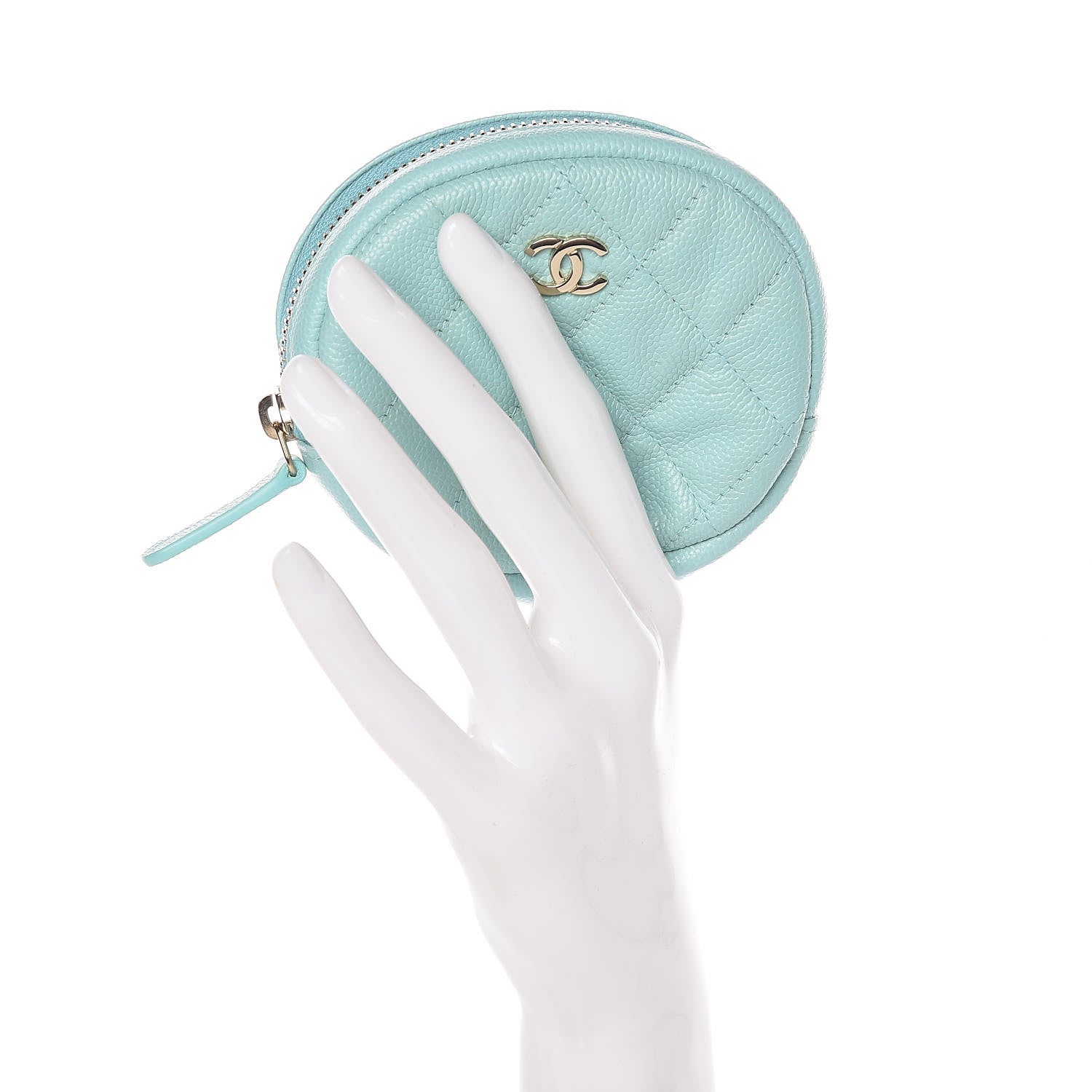 Chanel Caviar Quilted Zip Around Classic Coin Purse Light Blue 2 of 8