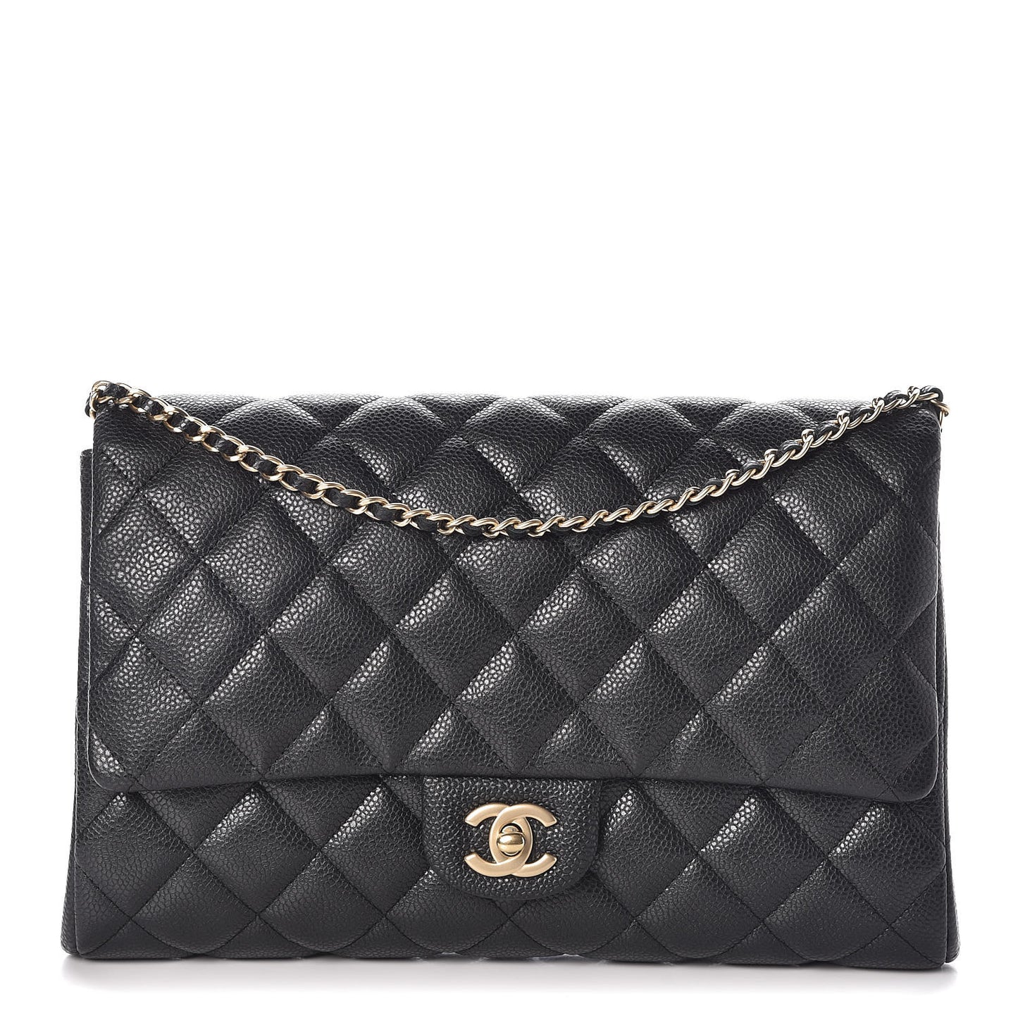 Caviar Quilted Clutch With Chain Flap Black