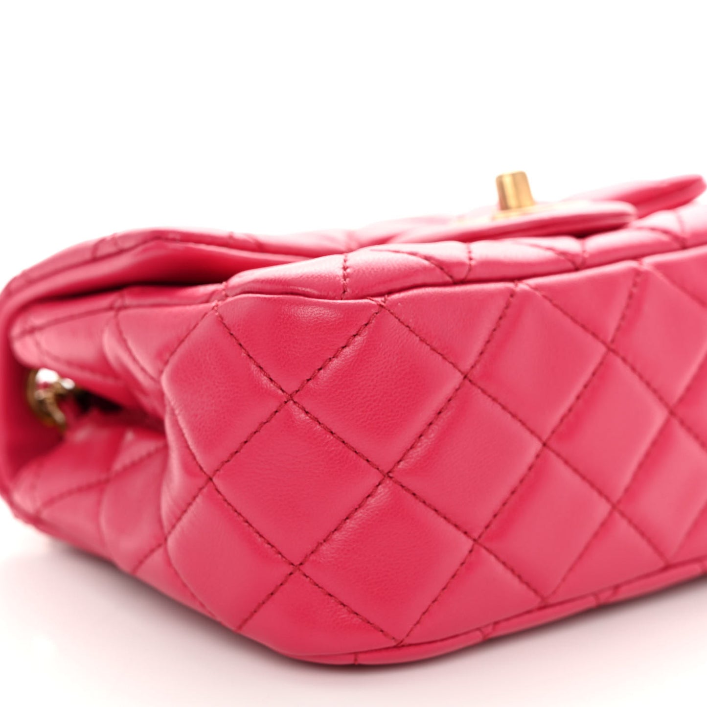 Lambskin Quilted Mini Pearl Crush Flap Fuchsia