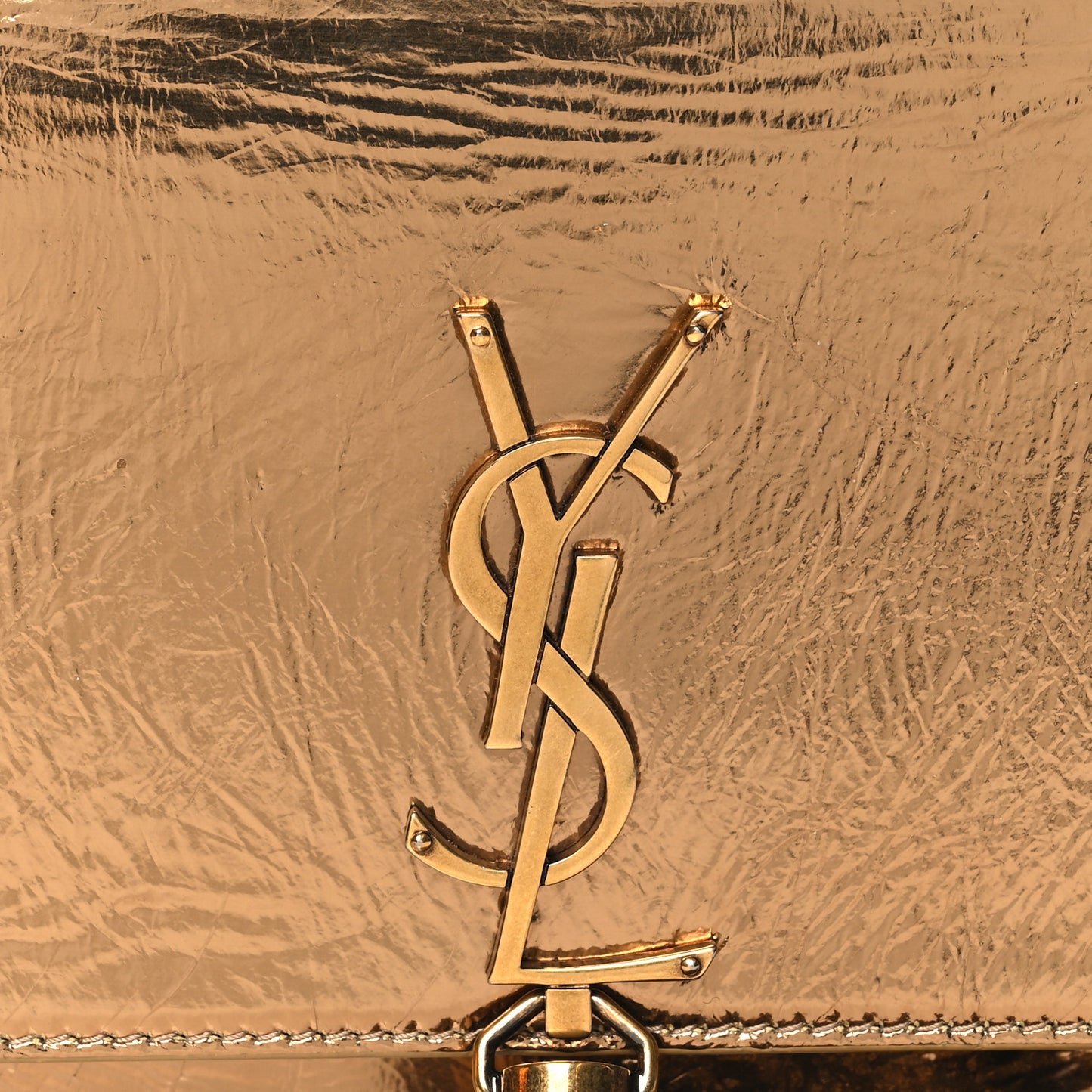 Metallic Crackled Calfskin Kate Monogram Tassel Chain Wallet Gold