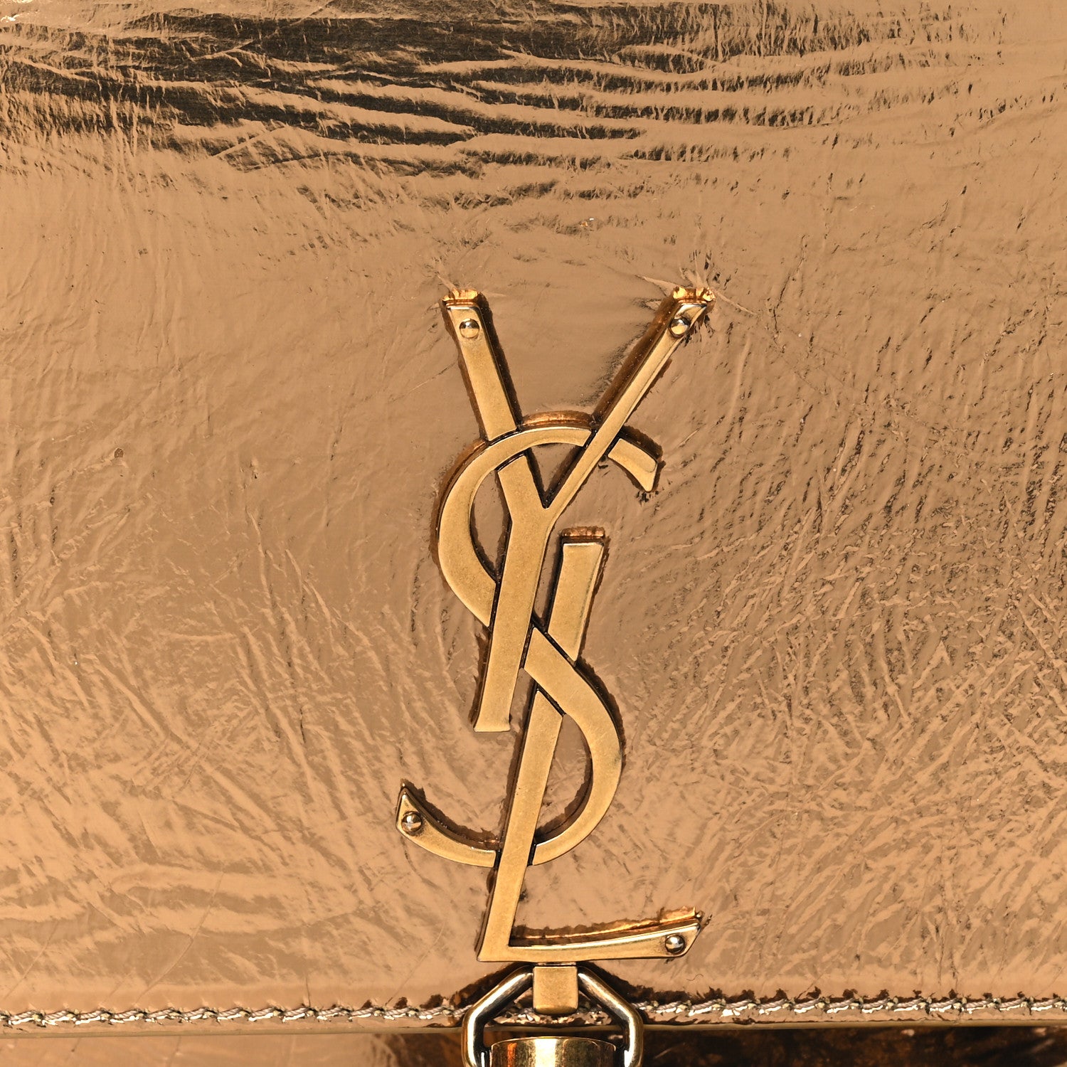 Saint Laurent Metallic Crackled Calfskin Kate Monogram Tassel Chain Wallet Gold 7 of 11