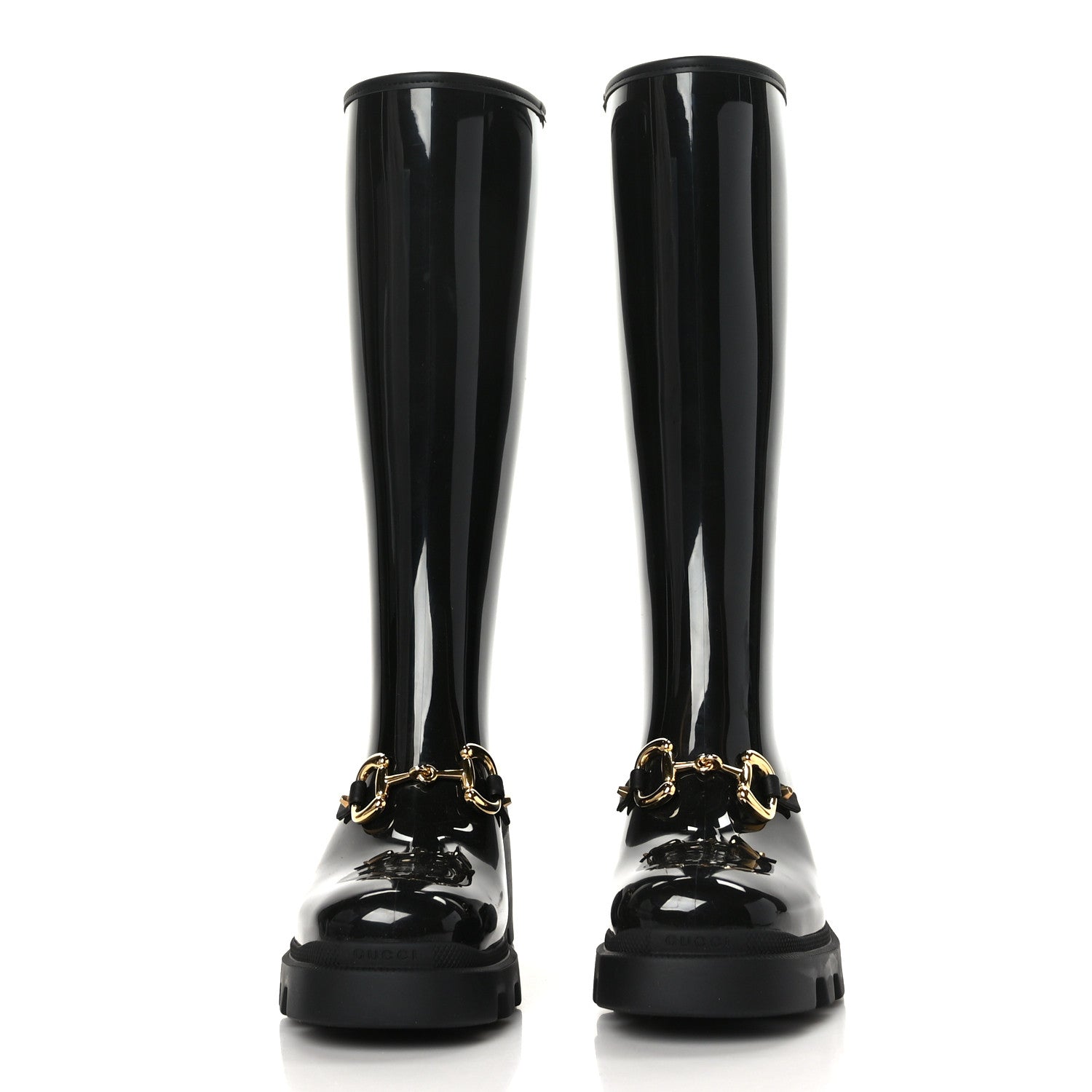Gucci Rubber Horsebit Knee High Boots 40 Black 2 of 6