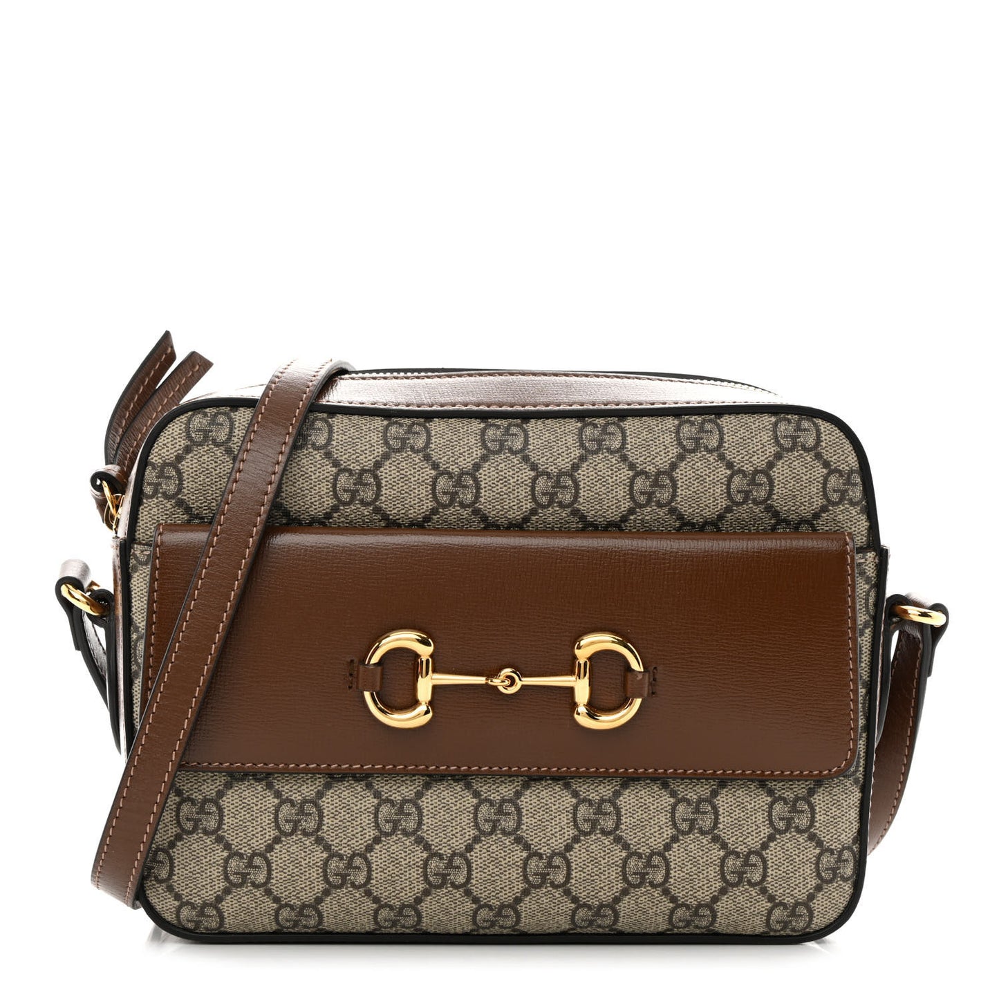 GG Supreme Monogram Small Horsebit 1955 Shoulder Bag Beige Brown Sugar