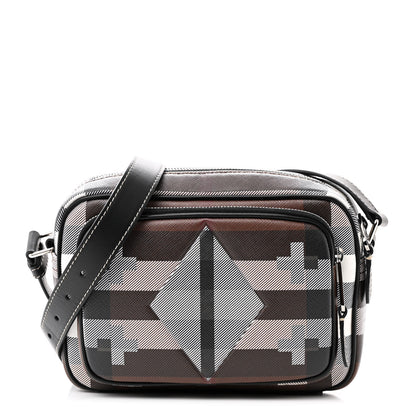 Burberry E-Canvas Calfskin Geometric Check Paddy Messenger Dark Birch Brown White 1 of 13