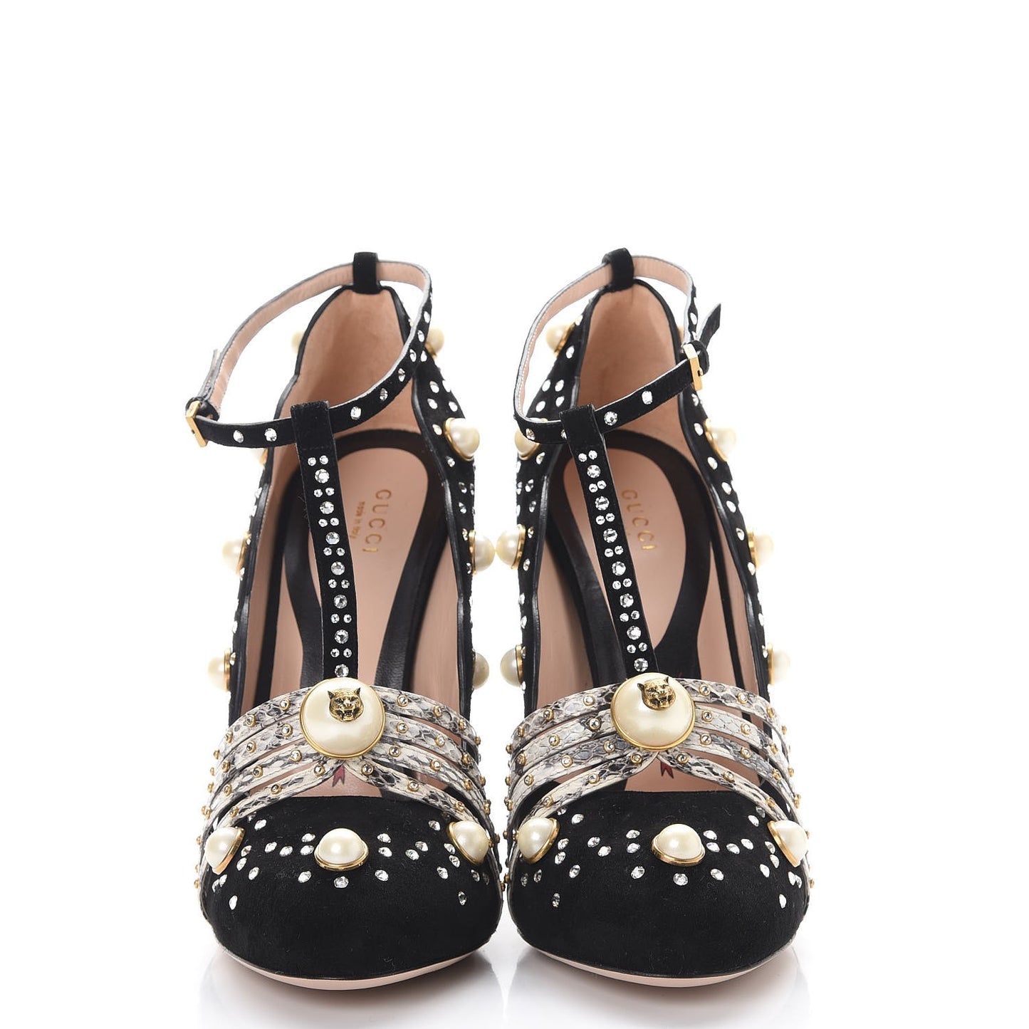 Suede Snakeskin Pearl Studded Ofelia Pumps 41 Nero Black