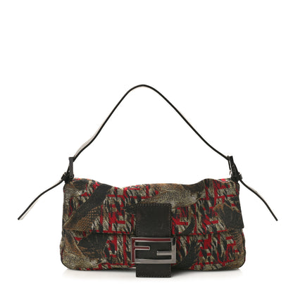 Fendi Fabric Jacquard FF Bird Motif Baguette Brown 1 of 10