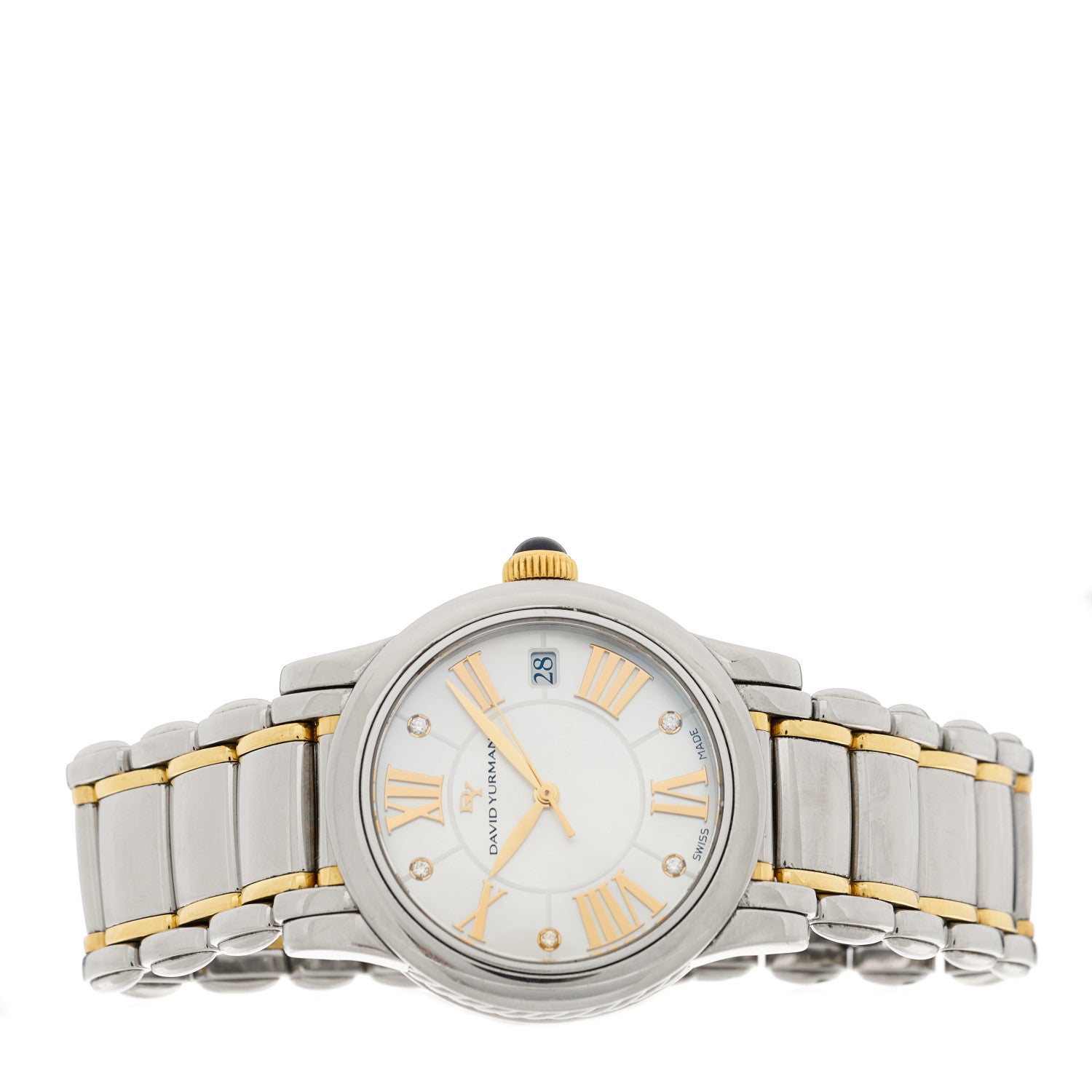 David Yurman Stainless Steel 18K Yellow Gold Diamond Mother of Pearl 34mm Classic Quartz Watch 2 of 4