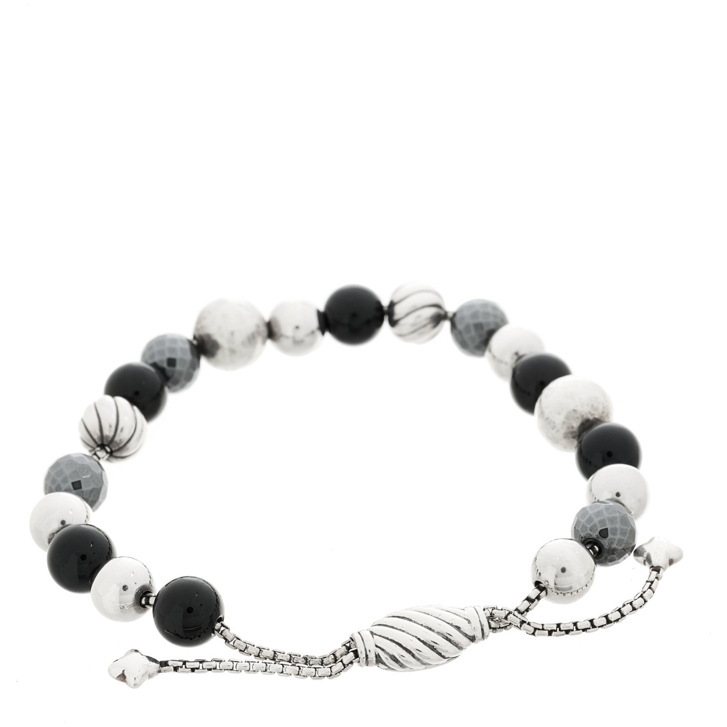 David Yurman Sterling Silver Black Onyx Hematite 8mm Elements Bead Bracelet 2 of 3