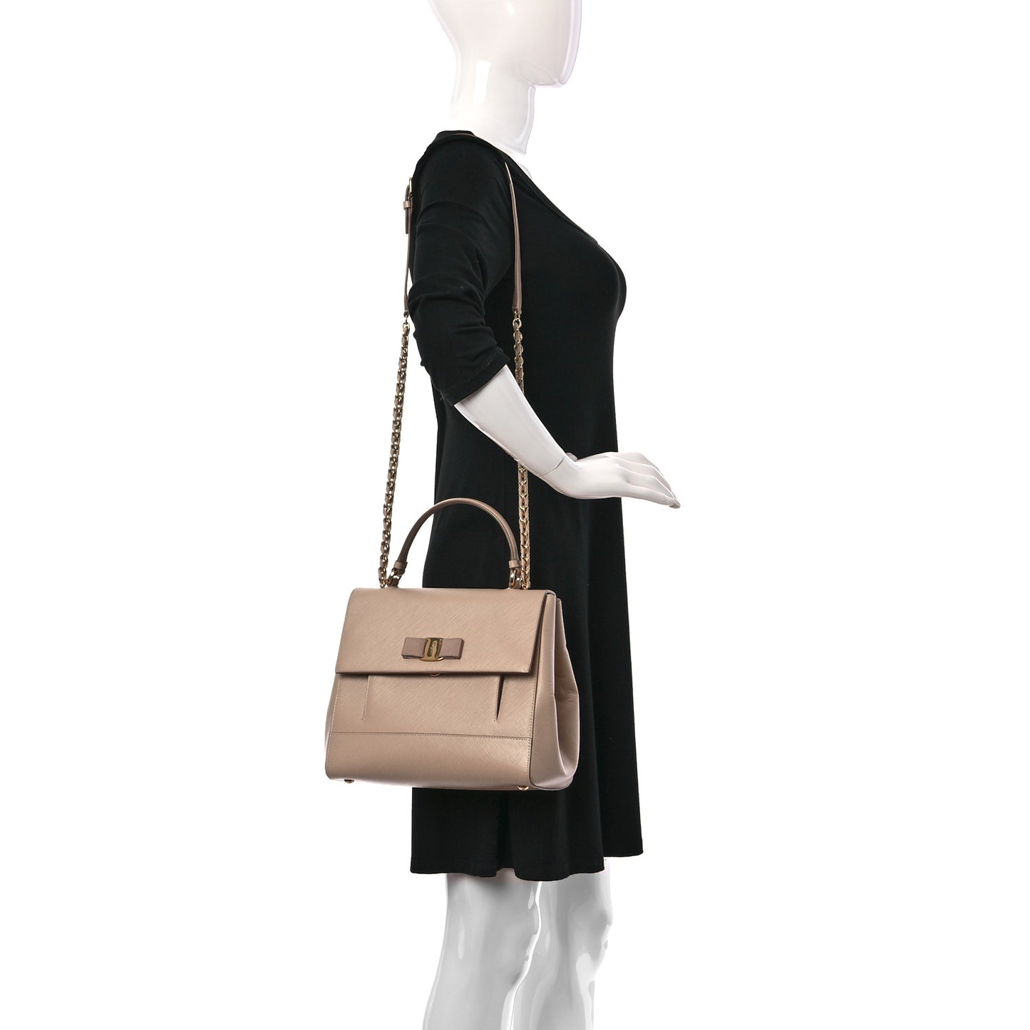 Hammered Calfskin Vara Bow Top Handle Flap Bag Natural