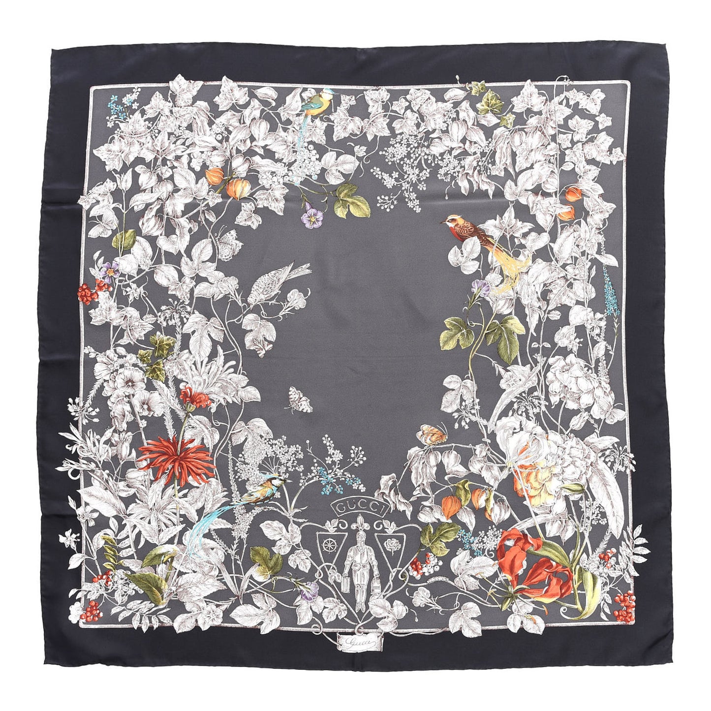 Silk Twill Wondergardenia Square Scarf Anthracite