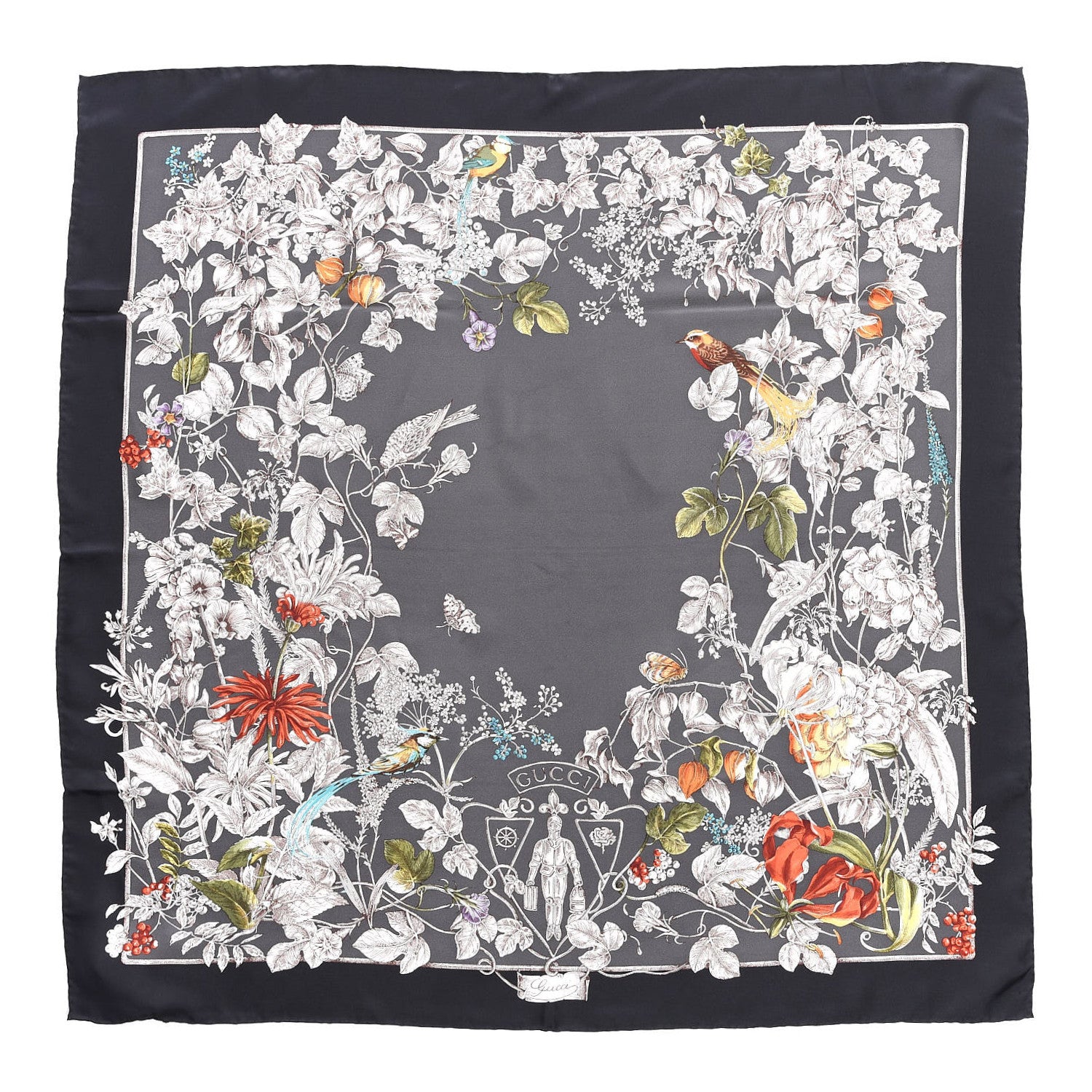 Gucci Silk Twill Wondergardenia Square Scarf Anthracite 1 of 4
