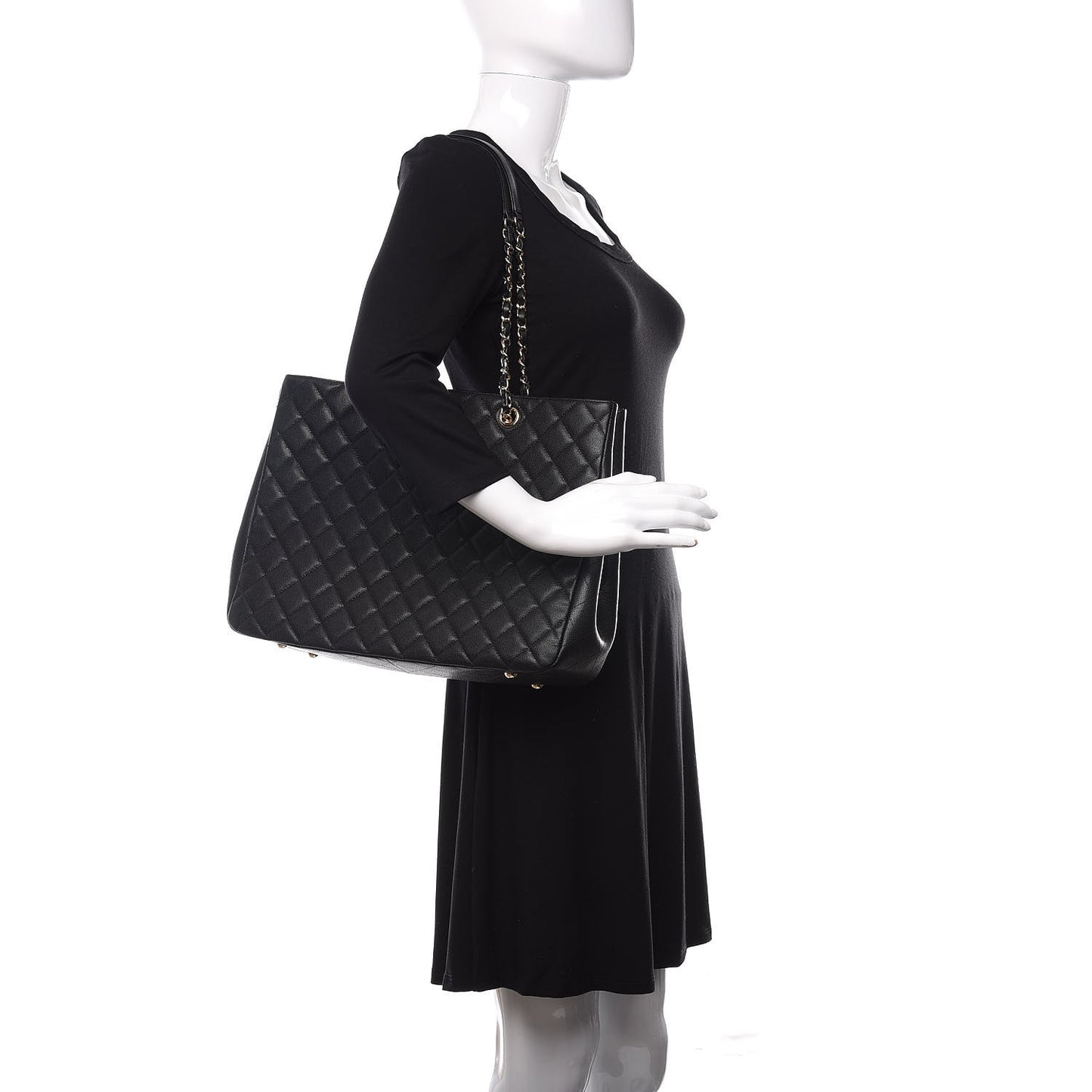 Caviar Quilted Large Shopping Tote Black