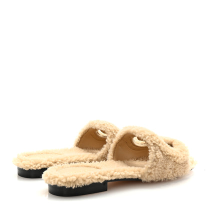 Gucci Shearling Interlocking G Cut Out Slide Sandals 37 Butterscotch 5 of 9