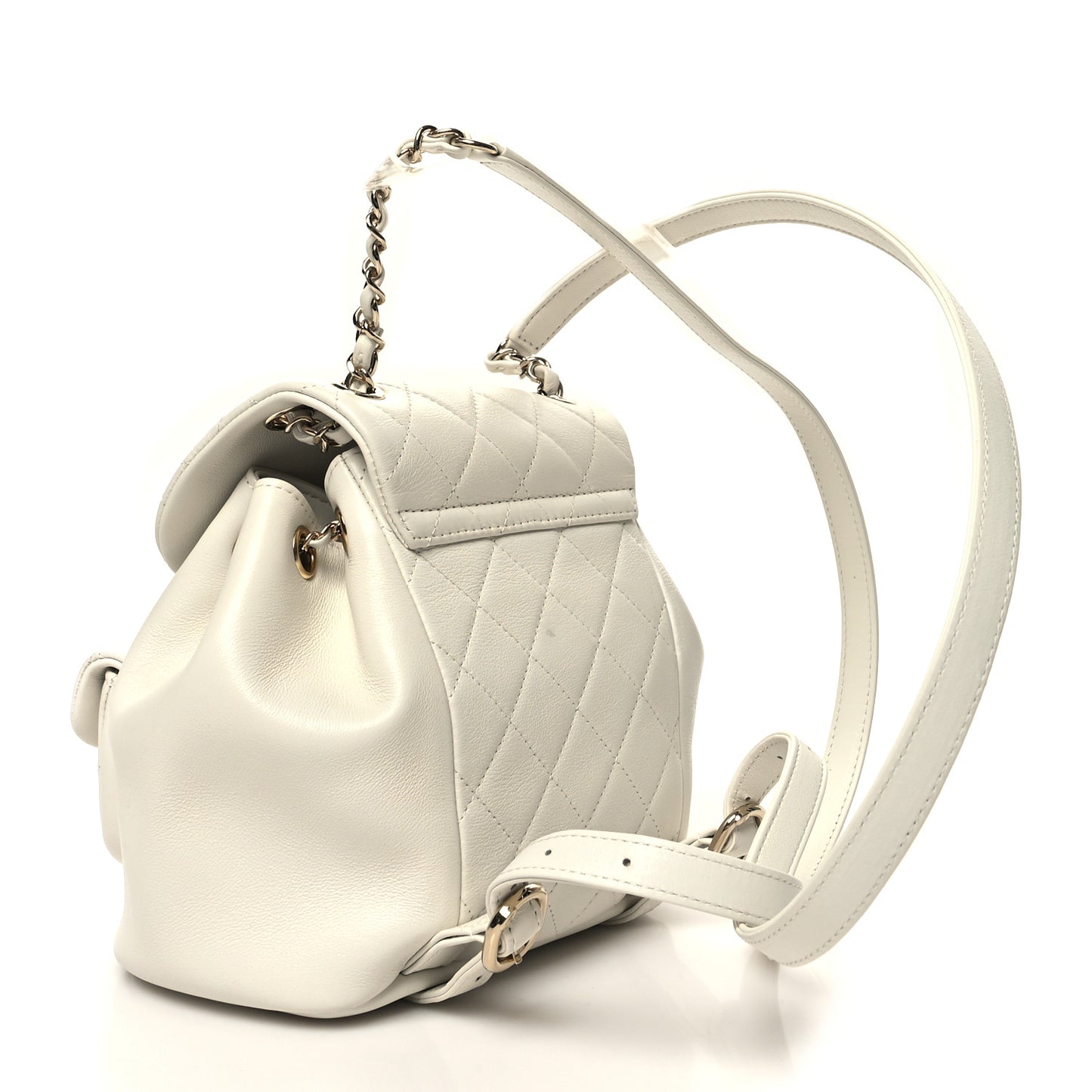 Lambskin Quilted Small Duma Drawstring Backpack White