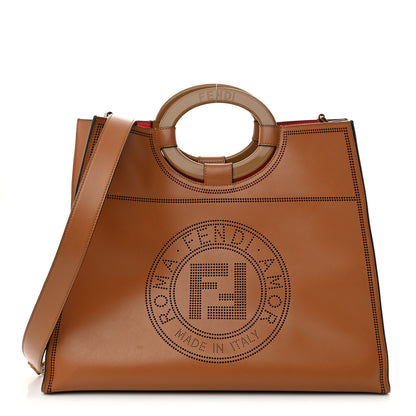 Fendi Vitello Liberty Plexiglass Stamp Patch Perforated Medium Runaway Shopper Tote Nocciola 1 of 12