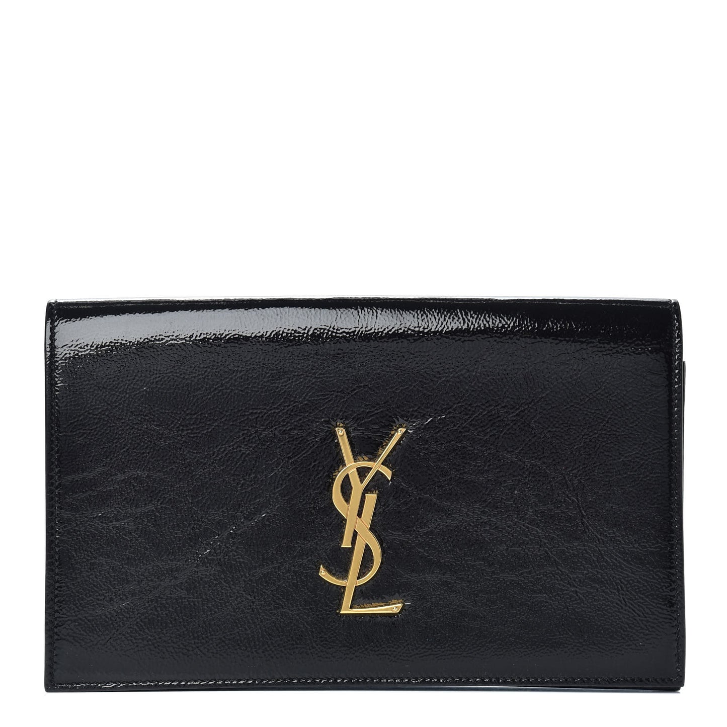 Textured Patent Classic Kate Monogram Clutch Black
