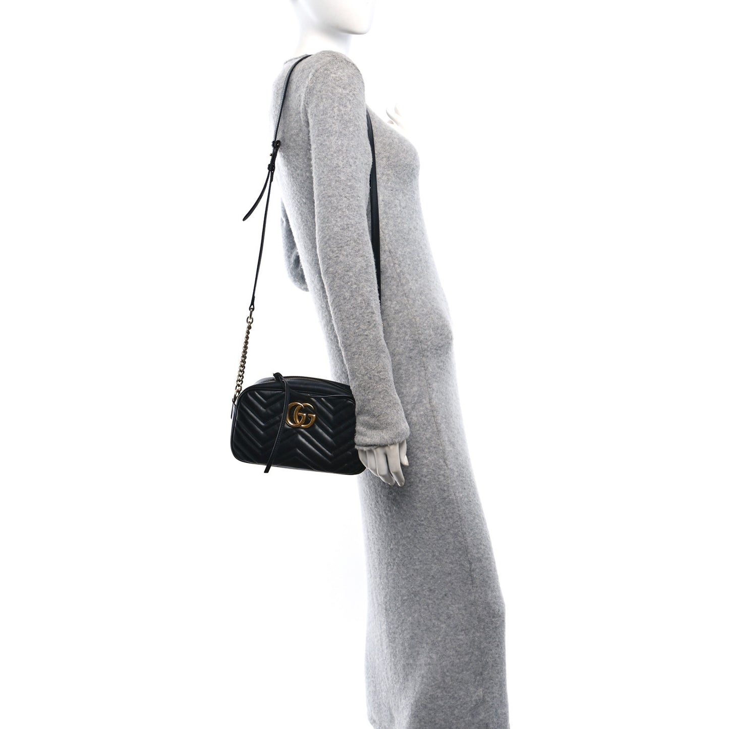 Calfskin Matelasse Small GG Marmont Chain Shoulder Bag Black