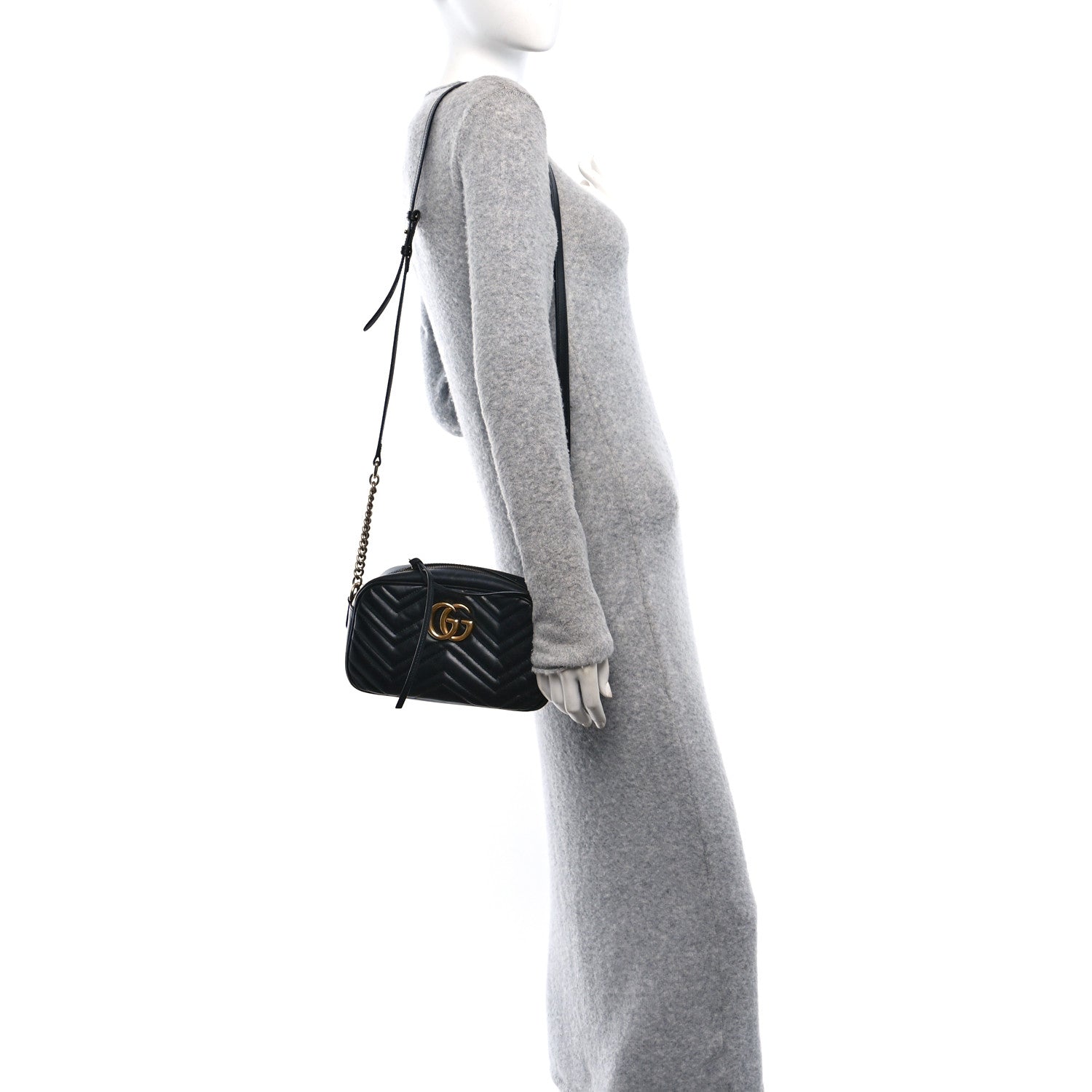 Gucci Calfskin Matelasse Small GG Marmont Chain Shoulder Bag Black 2 of 12