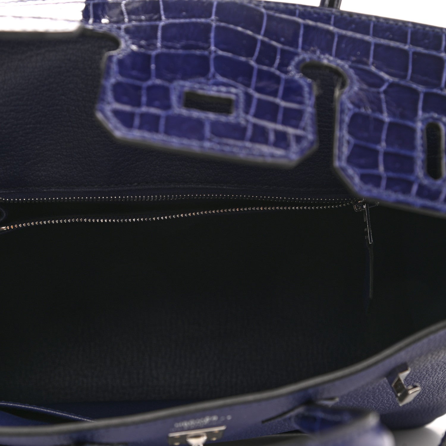 Hermes Taurillon Novillo Shiny Niloticus Crocodile Birkin Touch 25 Bleu Encre 4 of 10