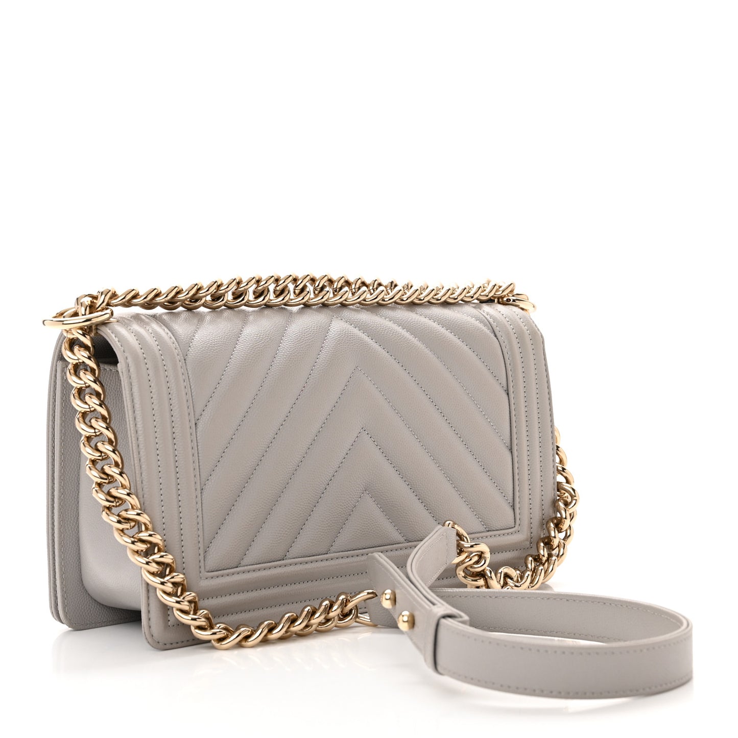 Caviar Chevron Quilted Medium Boy Flap Grey