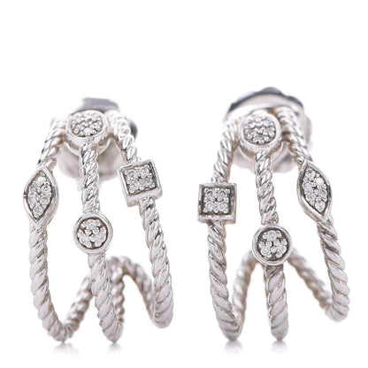 David Yurman Sterling Silver Diamond Confetti 3 Row Earrings 1 of 4