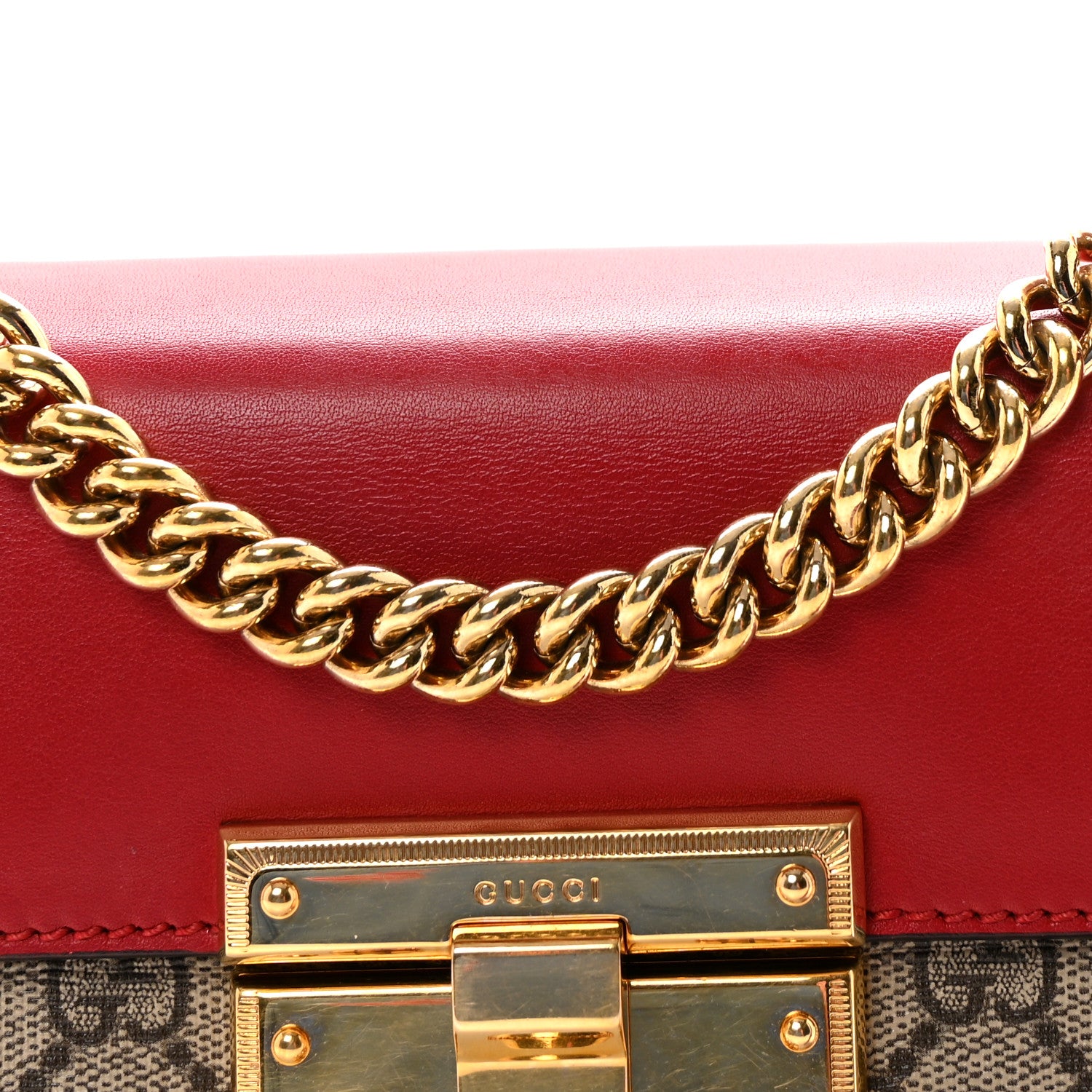 Gucci GG Supreme Monogram Calfskin Small Padlock Shoulder Bag Beige Hibiscus Red New Rosette 8 of 10