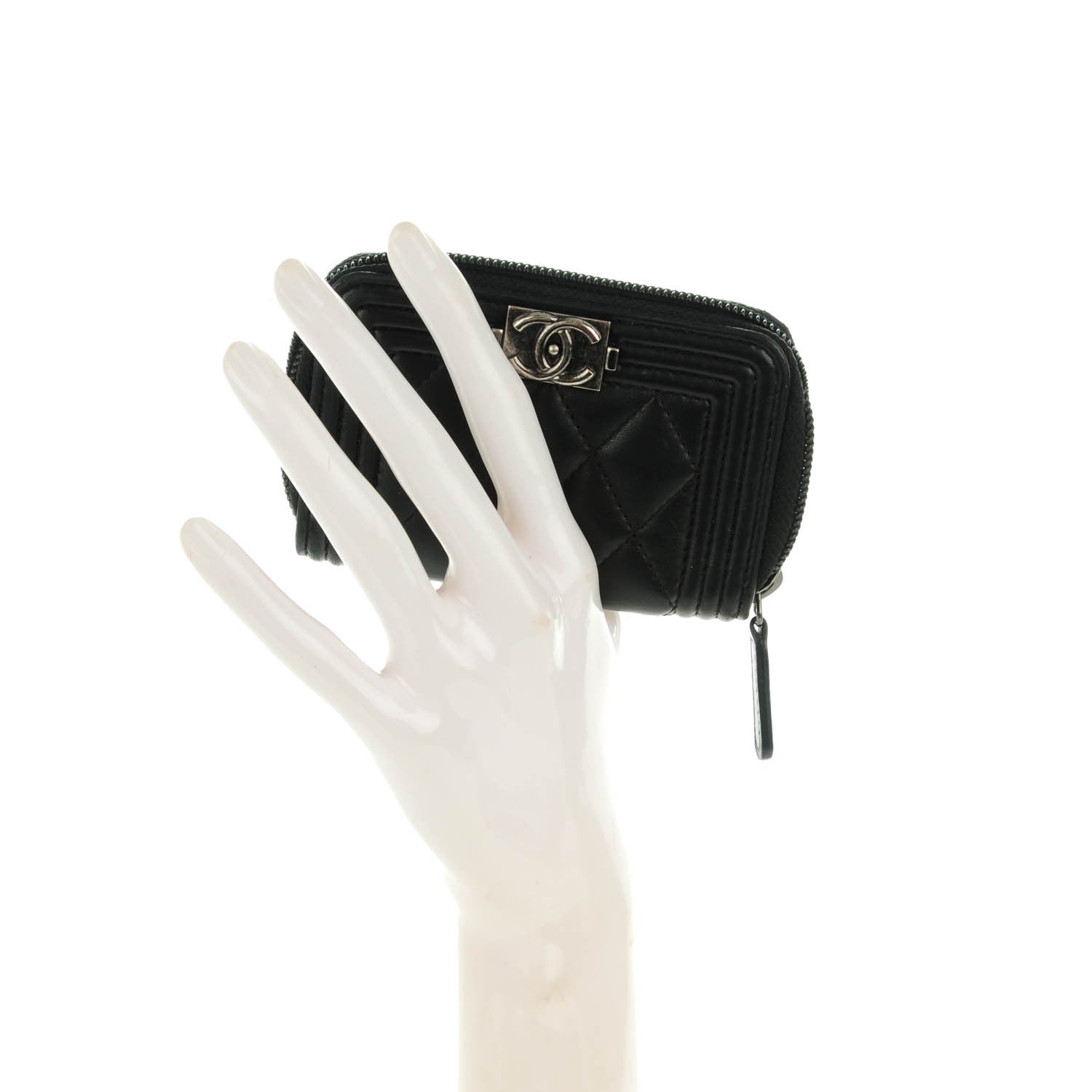 Chanel Lambskin Quilted Zip Around Boy Coin Purse Wallet Black 2 of 7