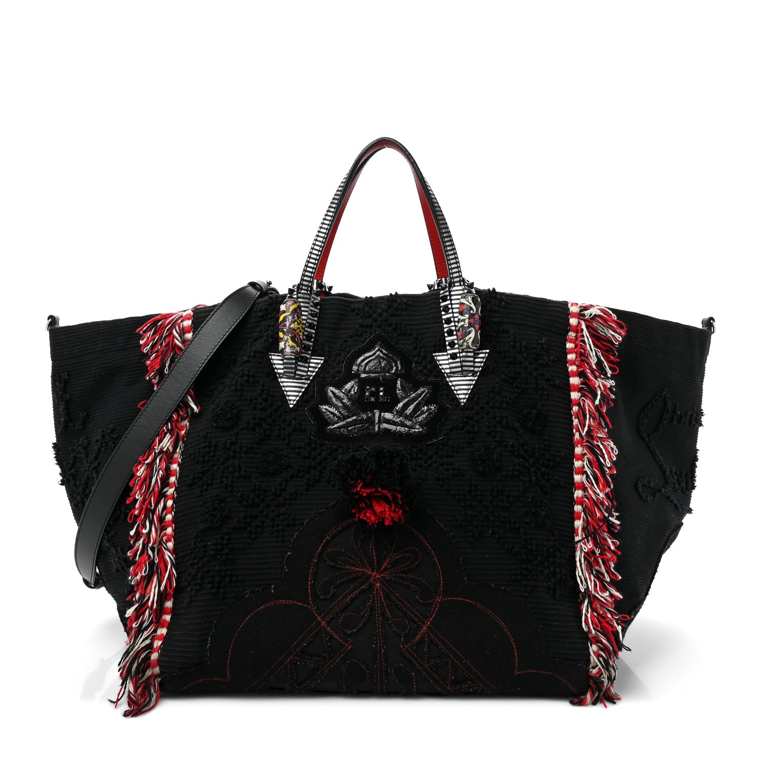 Christian Louboutin Cotton Embroidered Portugaba Tote Black 1 of 12