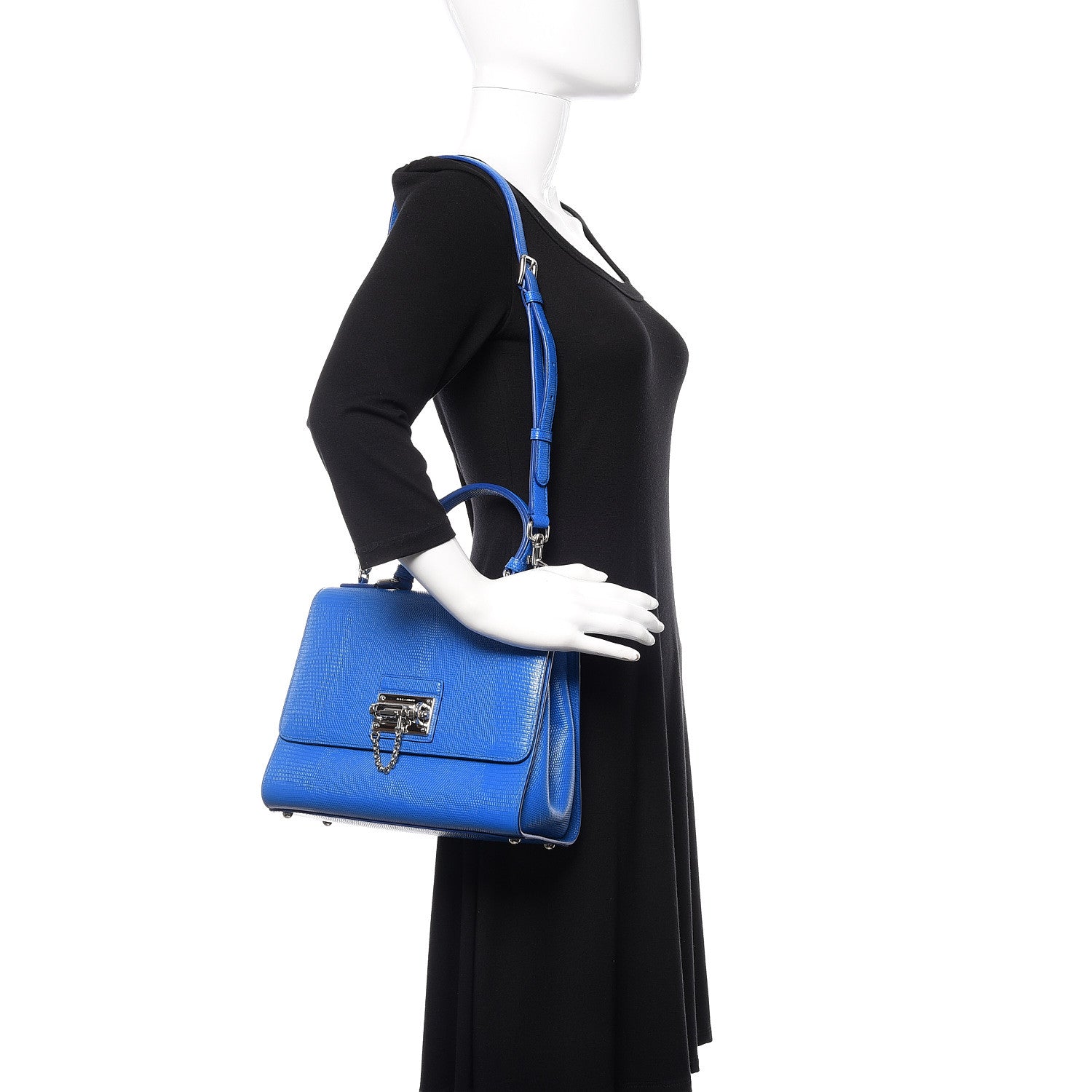 Dolce & Gabbana Lizard Calfskin Embossed Medium Monica Top Handle Bag Bleuette 2 of 8