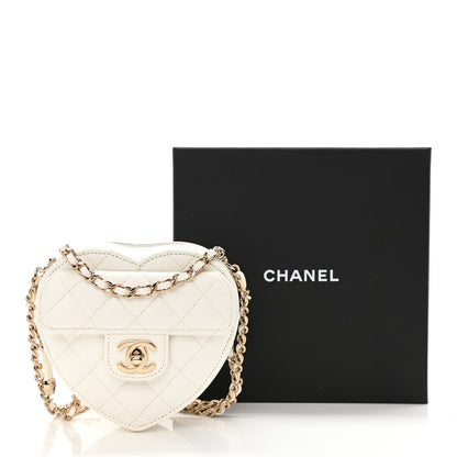 Chanel Lambskin Quilted CC In Love Heart Clutch With Chain White 9 of 9