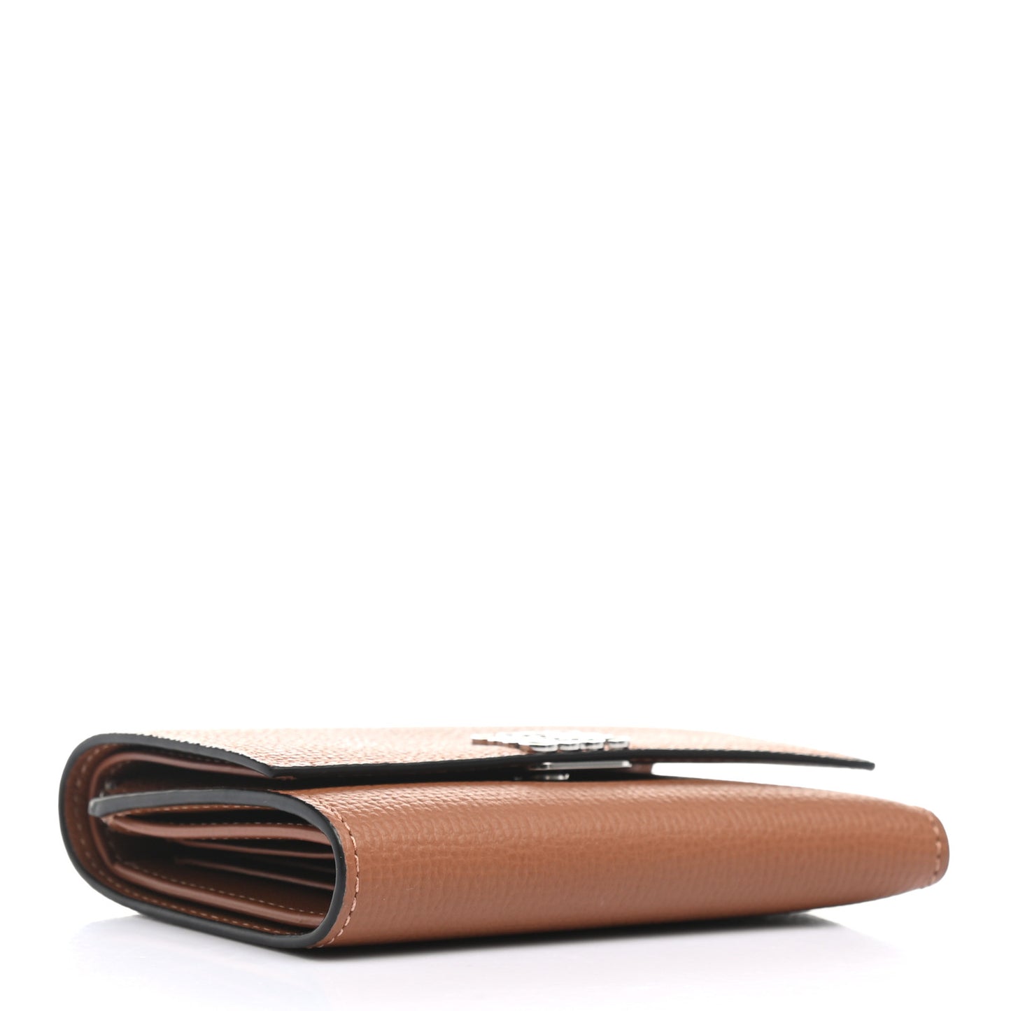 Pebble Grain Calfskin Anagram Small Vertical Wallet Tan