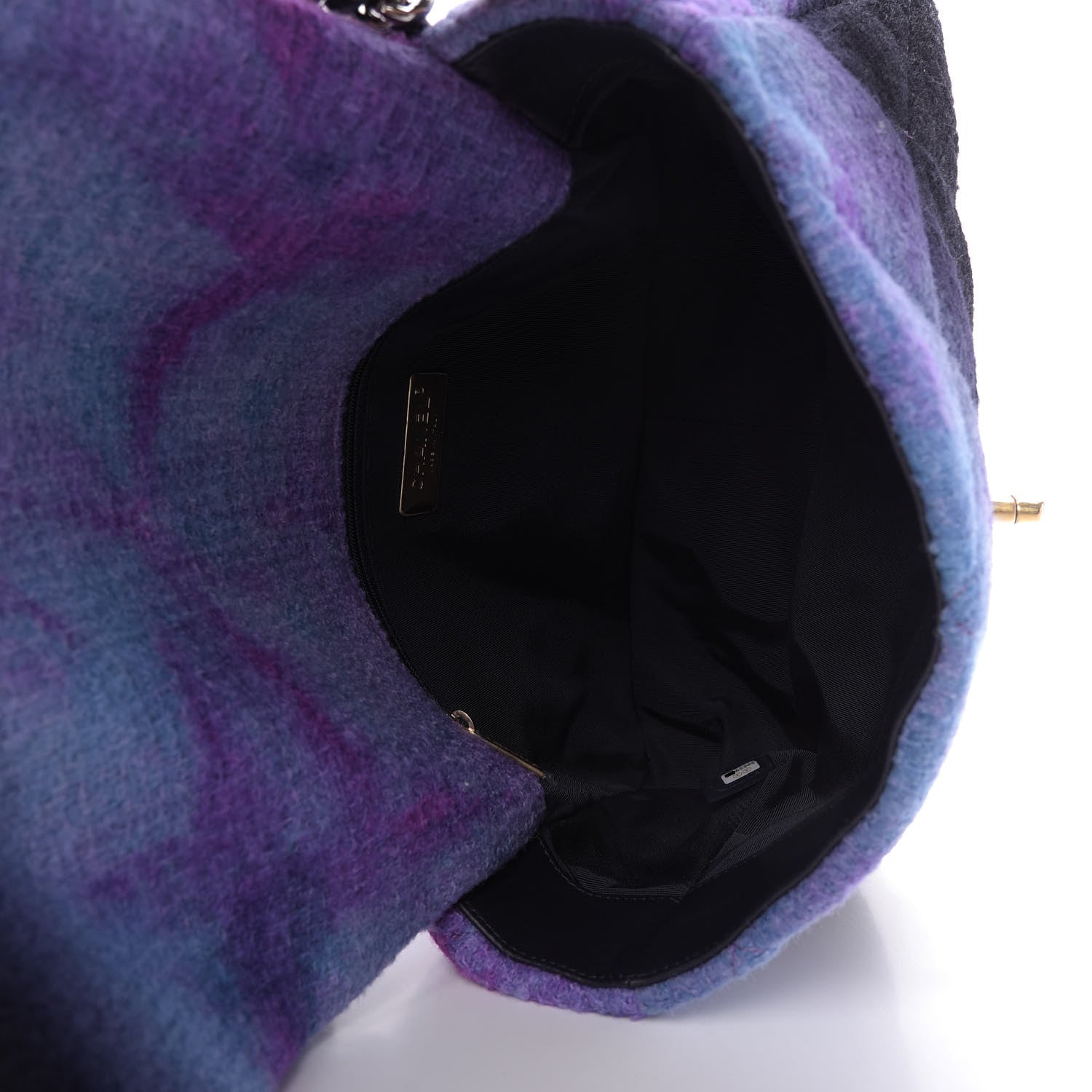 Chanel Wool Tweed Quilted Large 19 Flap Purple Black Blue 5 of 9