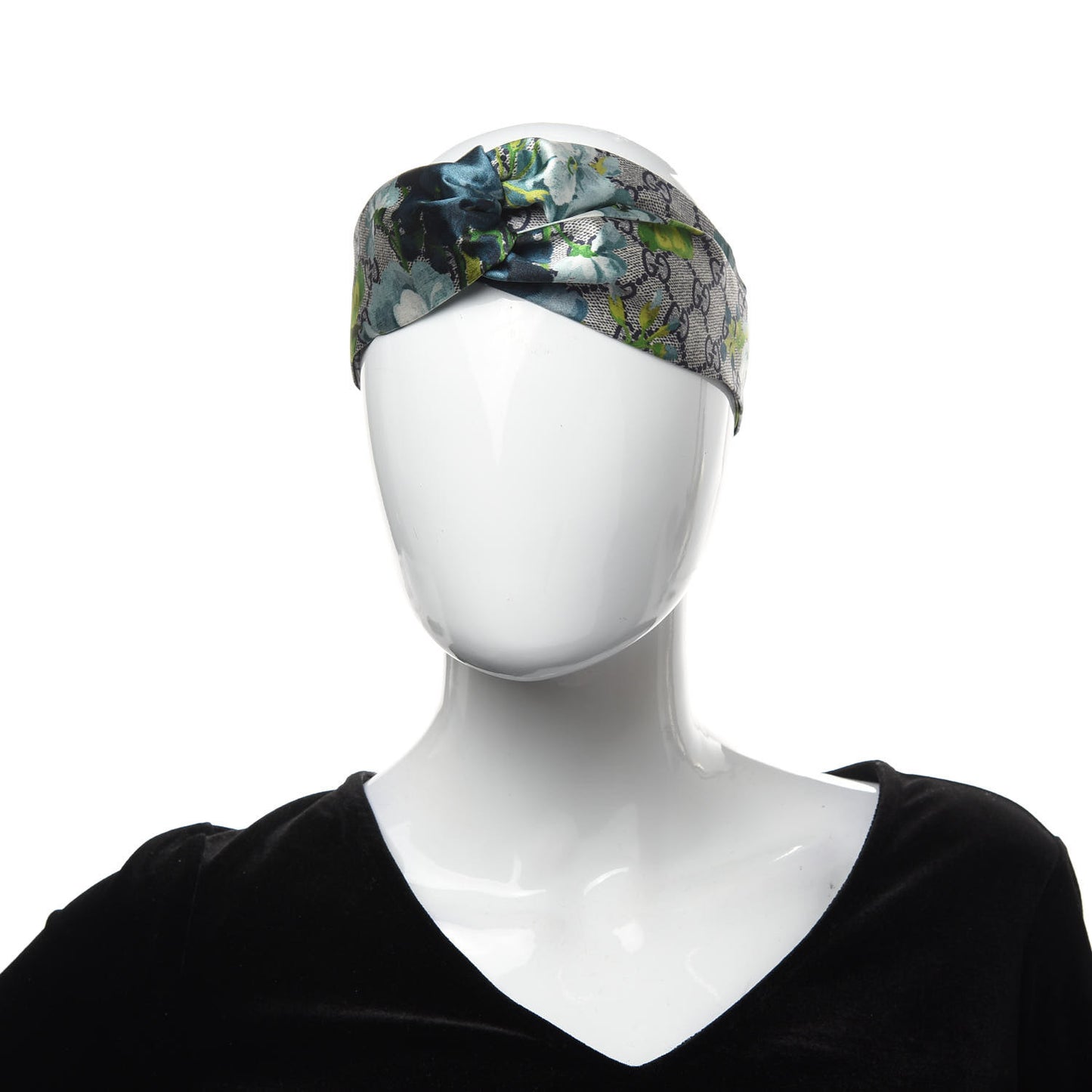 Silk Monogram Blooms Print Headband Blue