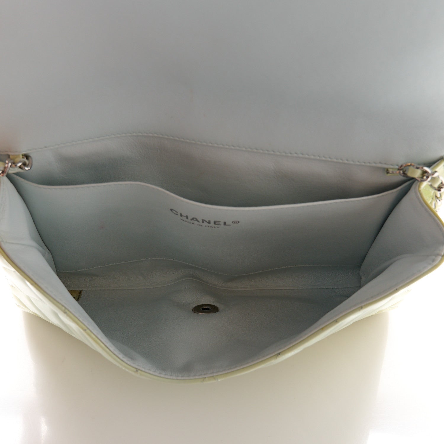 Chanel Patent Quilted Clutch with Chain Flap Light Green 5 of 11