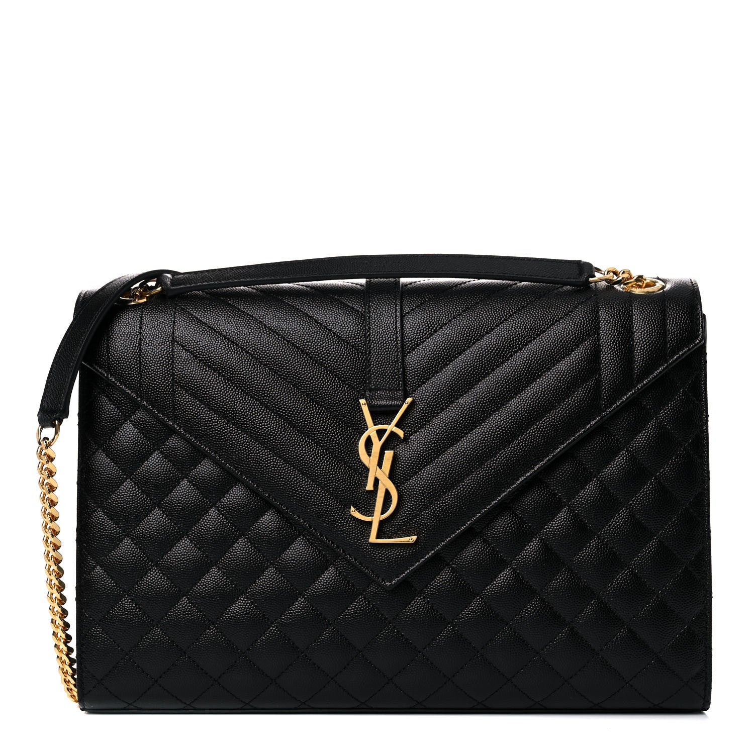 Saint Laurent Grain De Poudre Textured Mixed Matelasse Large Triquilt Monogram Satchel Black 1 of 10