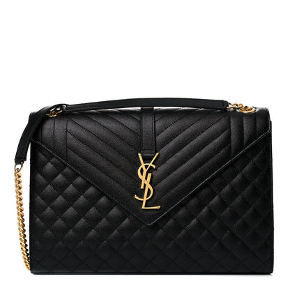 Saint Laurent Grain De Poudre Textured Mixed Matelasse Large Triquilt Monogram Satchel Black 1 of 10
